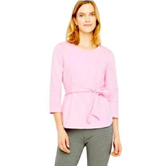 Ann Taylor Light Pink Three Quarter Sleeve Tie Waist Sweatshirt Size Small - Picture 1 of 16